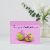 Tennisball mit rosa Band Glückwunsch Postkarte (Stehend Vorderseite)