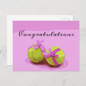 Tennisball mit rosa Band Glückwunsch Postkarte (Vorne/Hinten)