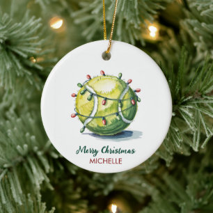 Tennisball mit Santa-Hut benutzerdefiniertes Weihn Keramik Ornament