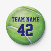 Tennisball mit Teamname und -nummer Pappteller (Vorderseite)