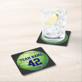 Tennisball mit Teamname und -nummer Rechteckiger Pappuntersetzer (Vor Ort)