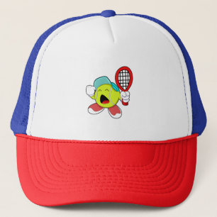 Tennisball mit Tennisschläger Truckerkappe