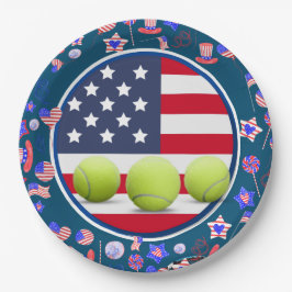 Tennisball mit US-Flagge 4. Juli Party Pappteller