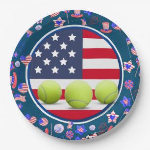 Tennisball mit US-Flagge 4. Juli Party Pappteller