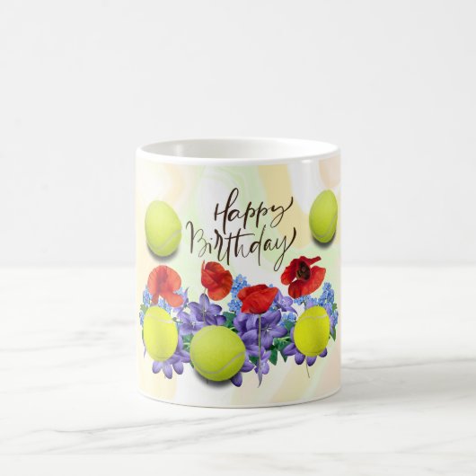 Tennisball mit viel Blume zum Geburtstag Kaffeetasse (Mittel)