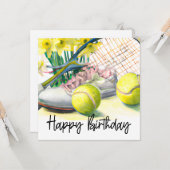 Tennisball mit viel Blume zum Geburtstag Karte (Vorderseite/Rückseite Beispiel)