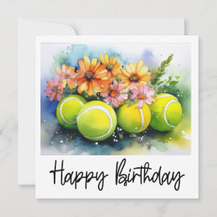 Tennisball mit viel Blume zum Geburtstag Karte