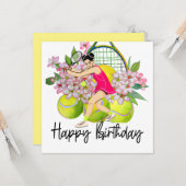 Tennisball mit viel Blume zum Geburtstag Karte (Vorderseite/Rückseite Beispiel)