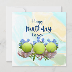 Tennisball mit viel Blume zum Geburtstag Karte