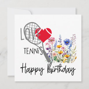Tennisball mit viel Blume zum Geburtstag Karte