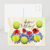 Tennisball mit viel Blume zum Geburtstag Postkarte (Vorne/Hinten)