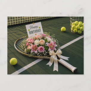 Tennisball mit vielen Blumen für Geburtstagskarte Postkarte