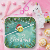 Tennisball mit Weihnachtsmannmütze auf dem Platz W Pappteller (Party)