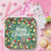 Tennisball mit Weihnachtsmannmütze auf dem Platz W Pappteller (Party)