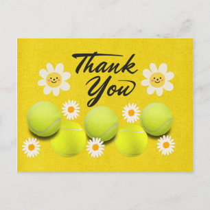 Tennisball mit weißer, dunkler Blume Danke Postkarte