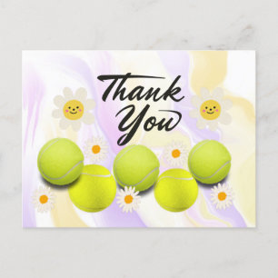 Tennisball mit weißer Gänseblümchen-Blume Danke-Po Postkarte