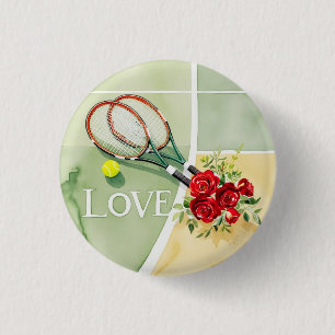Tennisball mit Wort-LIEBE auf dem Platz Button