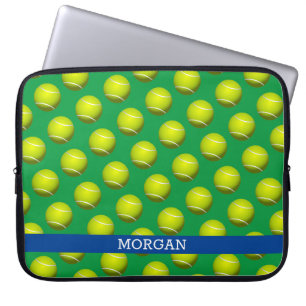 Tennisball-Muster, weißer Name, Blau & Grün Laptopschutzhülle
