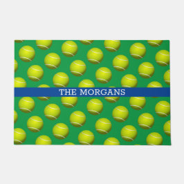 Tennisball-Muster, weißer Name, blau und grün Fußmatte