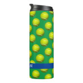 Tennisball-Muster, weißer Name, blau und grün Thermosbecher (Nach rechts gedreht)