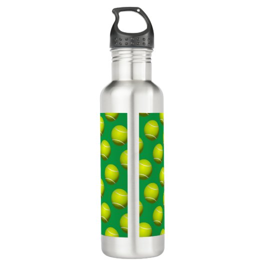 Tennisball-Muster, weißer Name, Sky Blue & Green Edelstahlflasche (Rückseite)