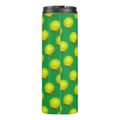 Tennisball-Muster, weißer Name, Sky Blue & Green Thermosbecher (Rückseite)