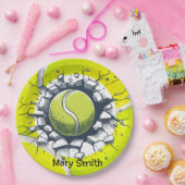 Tennisball Risswand mit Namen Pappteller (Party)
