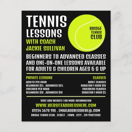 Tennisball, Tennisunterricht/Klassenwerbung Flyer (Vorne)