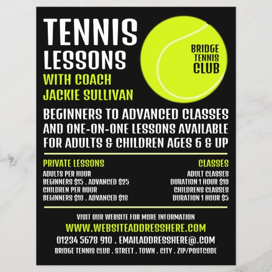 Tennisball, Tennisunterricht/Klassenwerbung Flyer (Vorne)