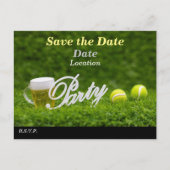Tennisball und Bier Save the Date für Party Postkarte (Vorderseite)