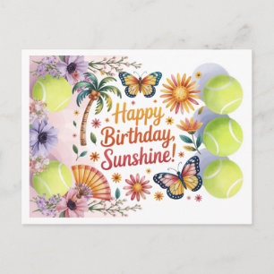 Tennisball und Blumen zum Geburtstag eines Spieler Postkarte