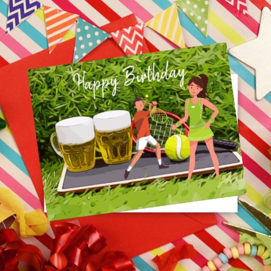 Tennisball und Glas Bier Geburtstag Postkarte