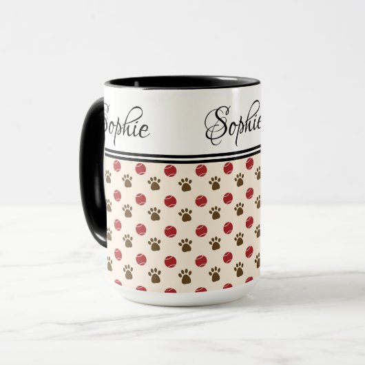 Tennisball und Paws Tasse (Vorderseite Links)