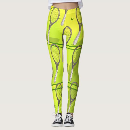 Tennisball und Racket auf Gelb Leggings (Vorderseite)
