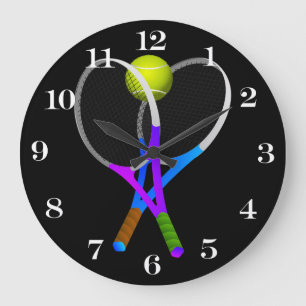 Tennisball und Rackets Große Wanduhr