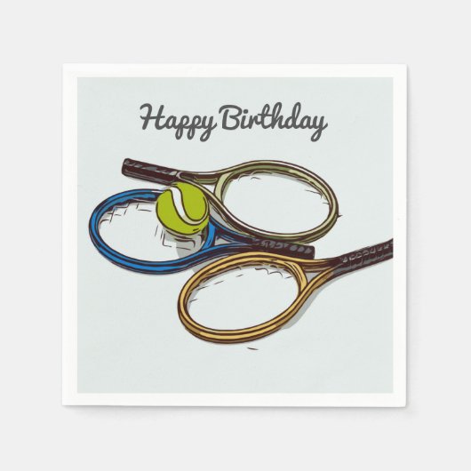 Tennisball und Schläger Glücklich zum Geburtstag Serviette (Vorderseite)