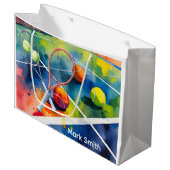 Tennisball und Schläger mit Liebe Große Geschenktüte (Vorderseite Schrägansicht)