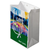 Tennisball und Schläger mit Liebe Mittlere Geschenktüte (Vorderseite Schrägansicht)