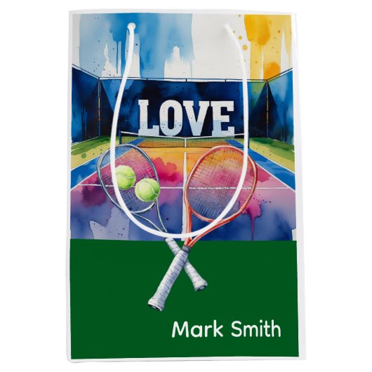 Tennisball und Schläger mit Liebe Mittlere Geschenktüte (Vorderseite)