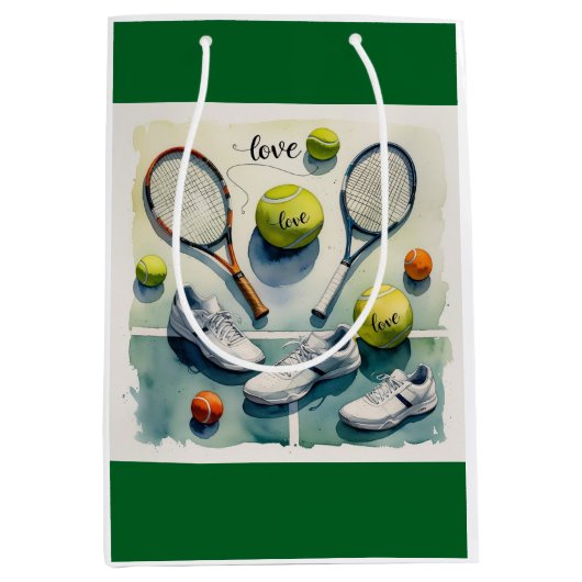 Tennisball und Schläger mit Liebe Mittlere Geschenktüte (Vorderseite)