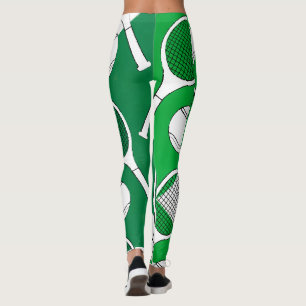 Tennisball und Schläger Schwarz-weiß auf Grünpl Leggings