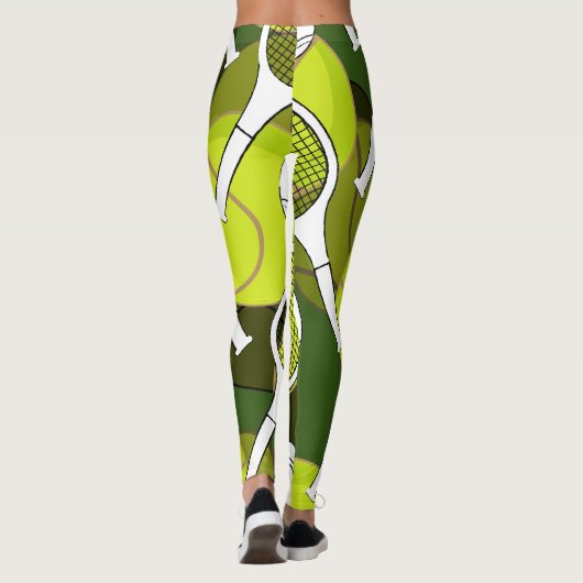 Tennisball und Schläger schwarz-weiße Tinte auf gr Leggings (Rückseite)