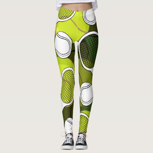 Tennisball und Schläger schwarz-weiße Tinte auf gr Leggings (Vorderseite)