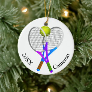 Tennisball und Schläger Weihnachten Keramik Ornament