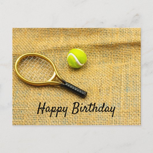 Tennisball und Schläger zum Geburtstag Postkarte (Vorderseite)