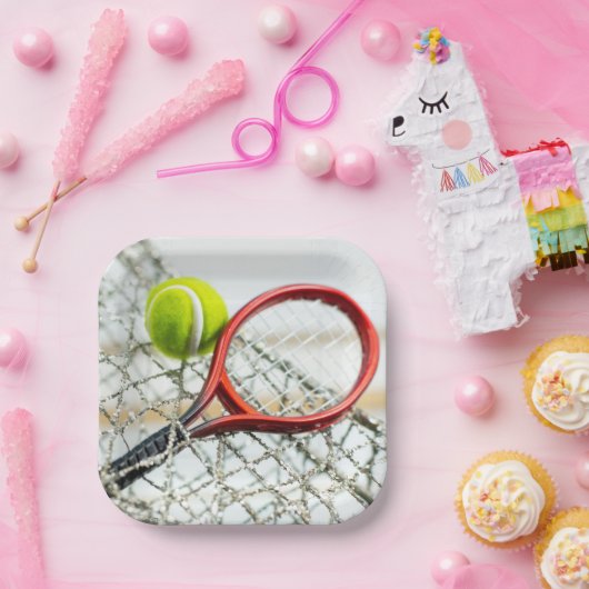 Tennisball und Schlägerleben ist besser auf dem Pl Pappteller (Party)