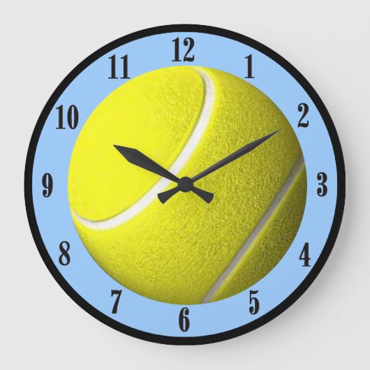 Tennisball-Wanduhr-blaue Gerichts-Schwarz-Zahlen Große Wanduhr (Vorderseite)