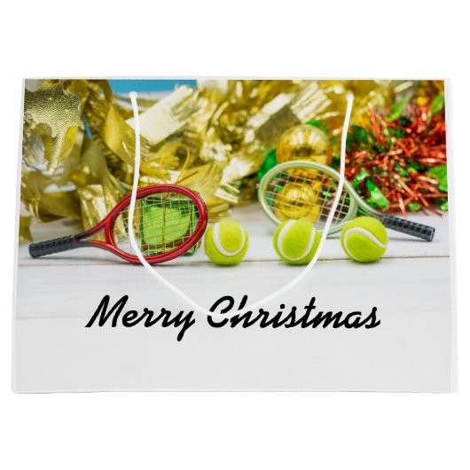 Tennisball Weihnachtsschmuck mit Schläger Große Geschenktüte (Vorderseite)