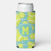 Tennisbälle Muster mit Netzdetails mit Monogramm Selters Dosenkühler (Seltzer Vorderseite)