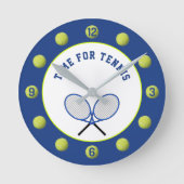 Tennisbälle und Schläger blau Runde Wanduhr (Vorderseite)